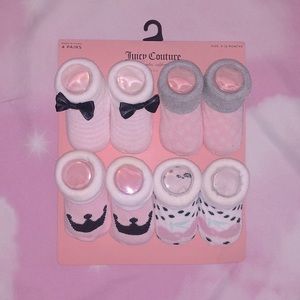 Juicy Courture 0-12M 4 Pairs Pink Baby Girl Socks Shoes Booties
